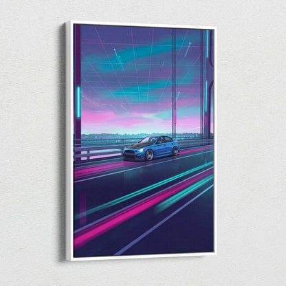 Infiniti Q50 Inspired Neon Vaporwave Canvas Art - Vaporwave Car Art Neon Pink Blue Living Room Decor Retro Neon
