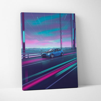 Infiniti Q50 Inspired Neon Vaporwave Canvas Art - Vaporwave Car Art Neon Pink Blue Living Room Decor Retro Neon