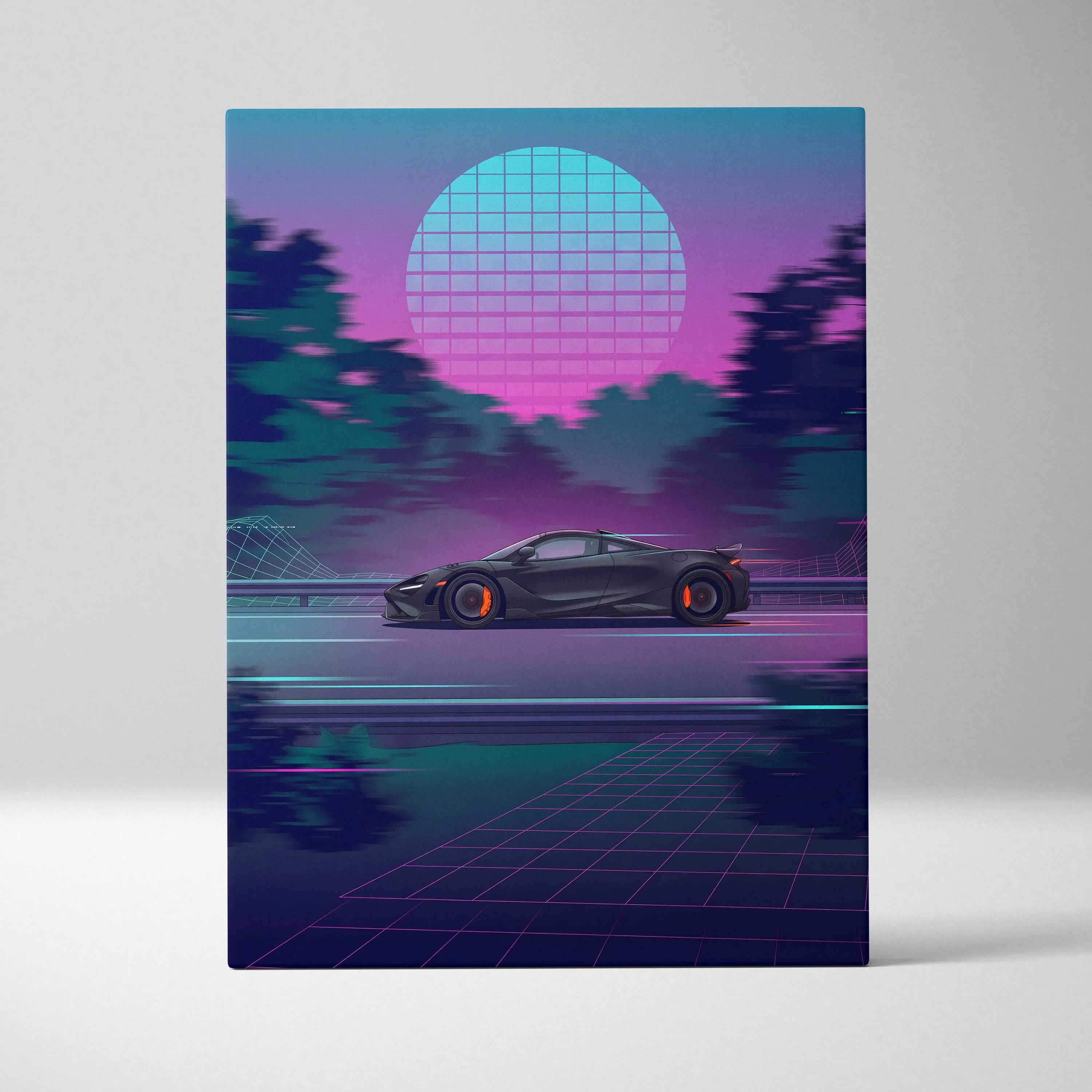 McLaren 765LT Neon Vaporwave Sunset Canvas - Vaporwave Car Art Neon Pink Teal Nostalgic Mood Synthwave Decor