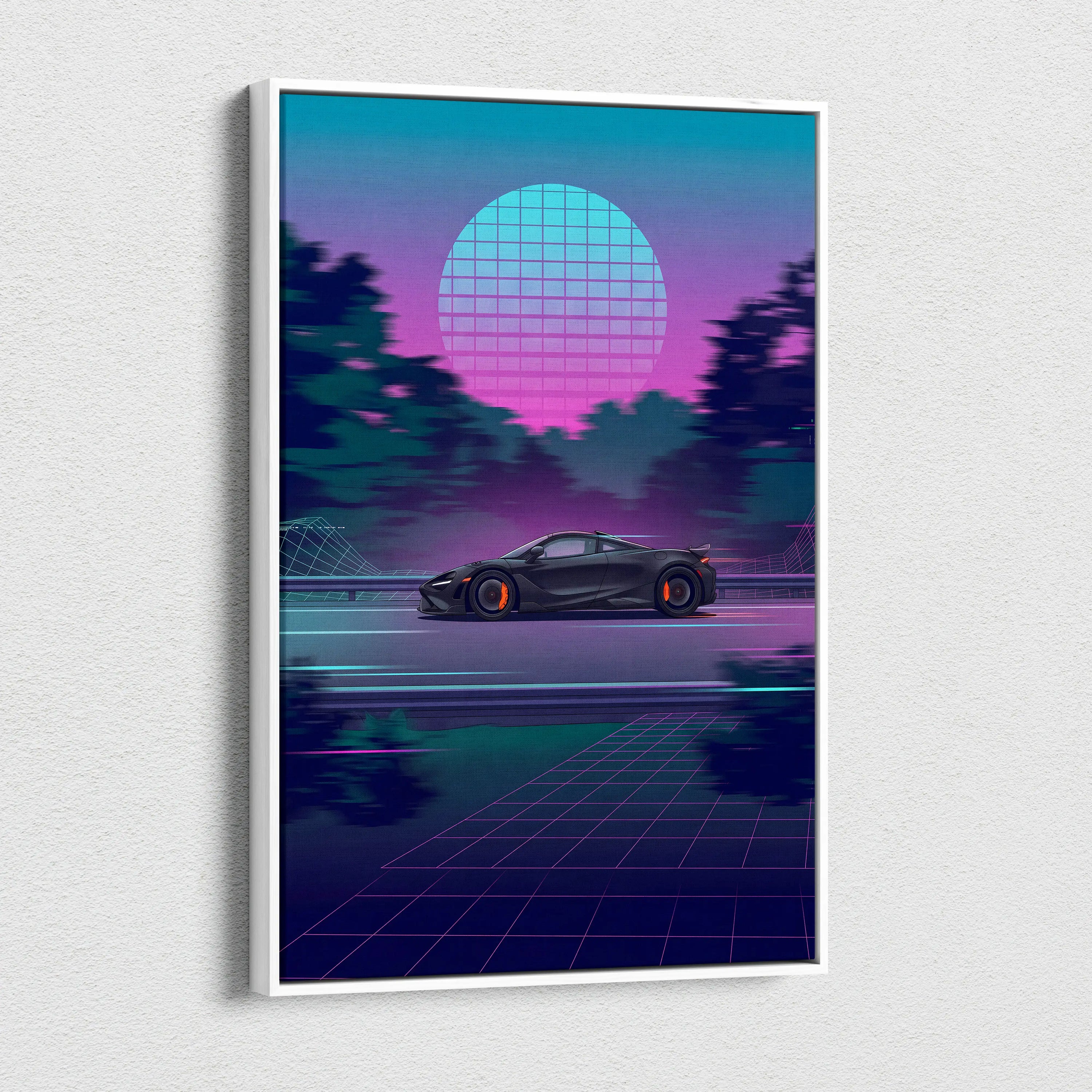 McLaren 765LT Neon Vaporwave Sunset Canvas - Vaporwave Car Art Neon Pink Teal Nostalgic Mood Synthwave Decor