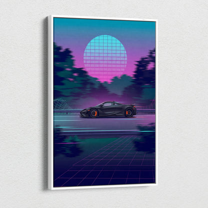 McLaren 765LT Neon Vaporwave Sunset Canvas - Vaporwave Car Art Neon Pink Teal Nostalgic Mood Synthwave Decor