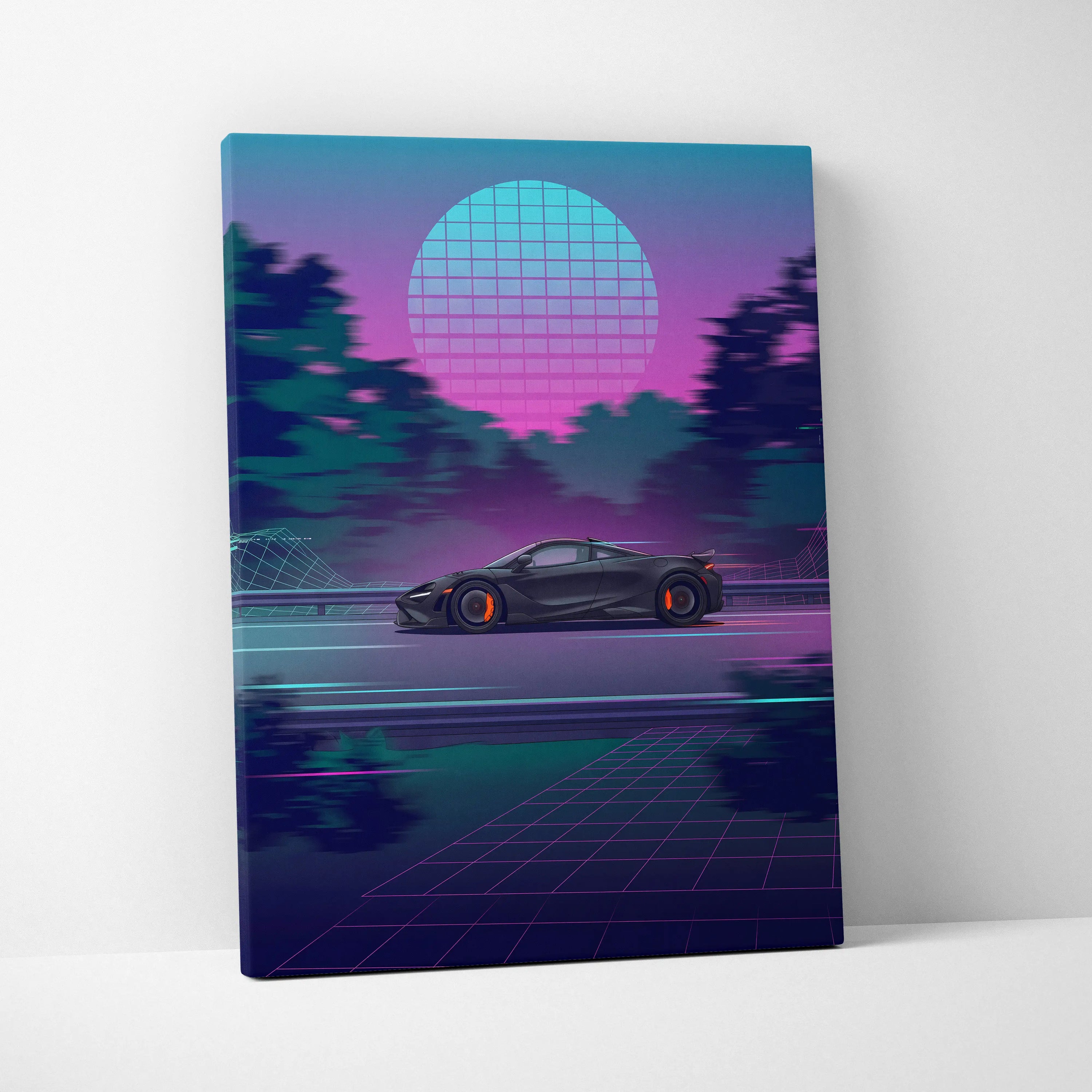 McLaren 765LT Neon Vaporwave Sunset Canvas - Vaporwave Car Art Neon Pink Teal Nostalgic Mood Synthwave Decor