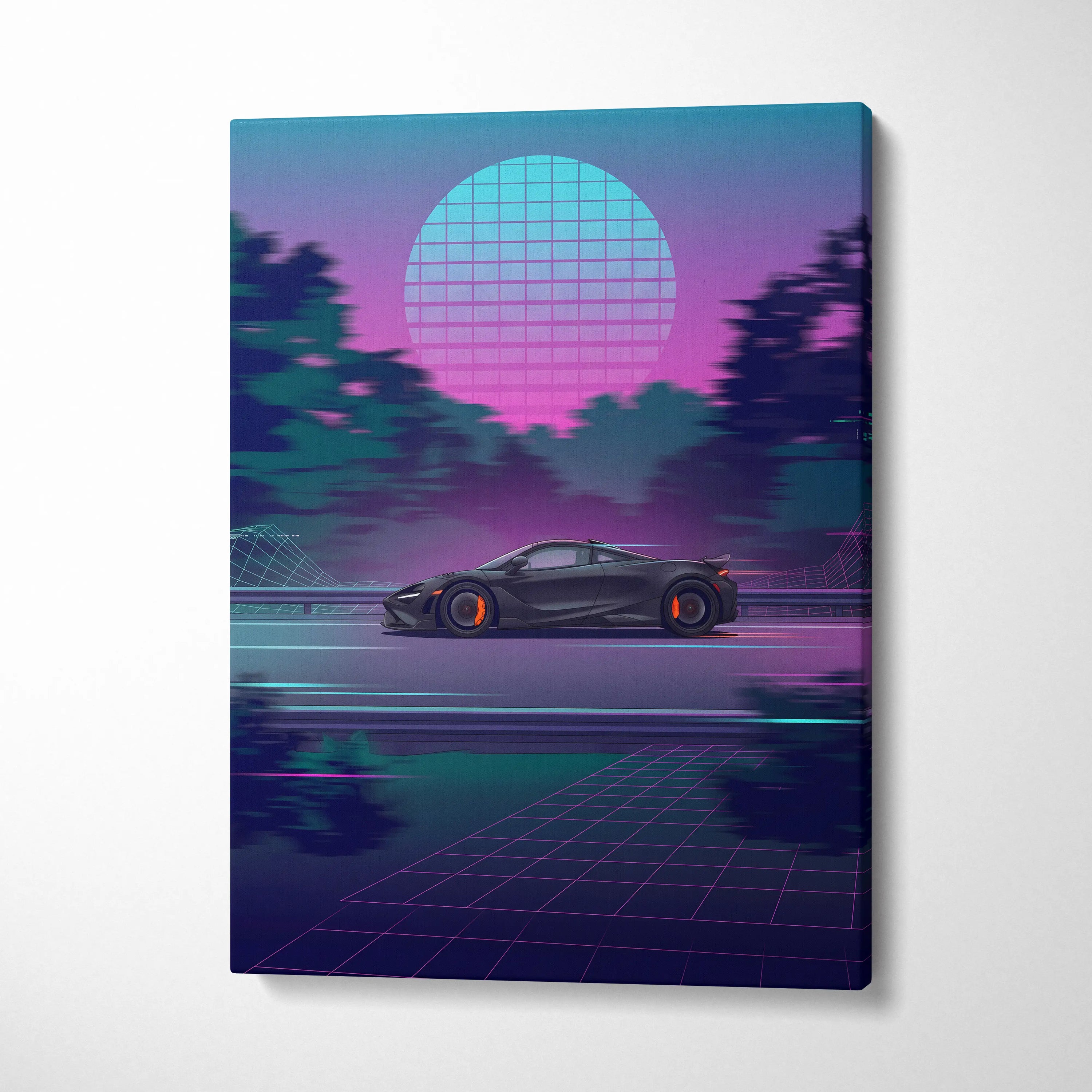 McLaren 765LT Neon Vaporwave Sunset Canvas - Vaporwave Car Art Neon Pink Teal Nostalgic Mood Synthwave Decor