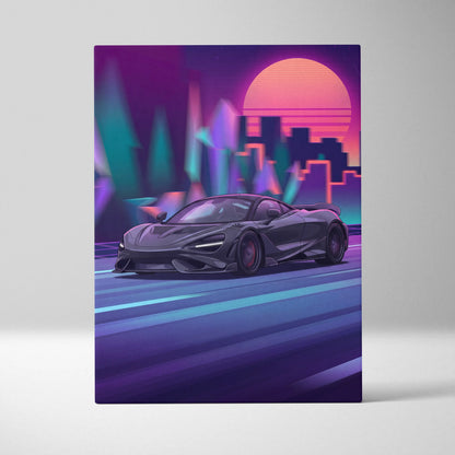 McLaren 765LT Inspired Vaporwave Neon City Canvas- Car Art Pink Teal Living Room- Nostalgic Mood, Cyberpunk Decor Canvas