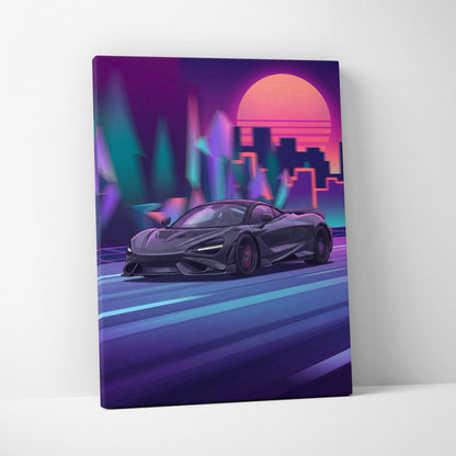 McLaren 765LT Inspired Vaporwave Neon City Canvas- Car Art Pink Teal Living Room- Nostalgic Mood, Cyberpunk Decor Canvas