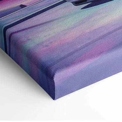 Nissan Skyline GT-R R32 Inspired White Purple Canvas Wall Art Vaporwave Night City JDM Car Artwork, Neon Skyline Garage Decor