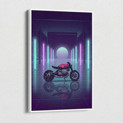 BMW Custom R NineT Inspired Pink Purple Motorcycle Canvas Wall Art Vaporwave Neon Retro Futuristic Garage Decor Modern Café Racer Artwork