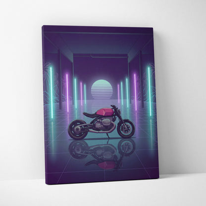 BMW Custom R NineT Inspired Pink Purple Motorcycle Canvas Wall Art Vaporwave Neon Retro Futuristic Garage Decor Modern Café Racer Artwork