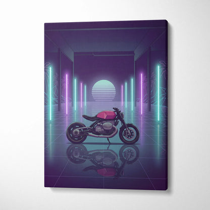 BMW Custom R NineT Inspired Pink Purple Motorcycle Canvas Wall Art Vaporwave Neon Retro Futuristic Garage Decor Modern Café Racer Artwork