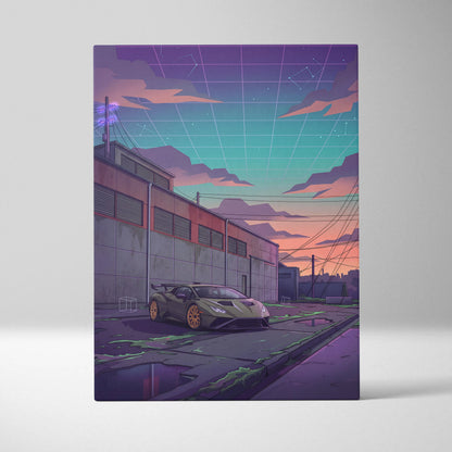 Lamborghini Huracan STO Inspired Car Canvas Art - Car Neon Purple Teal Living Room Vaporwave Canvas Dreamy Mood Retro Futurism Canvas