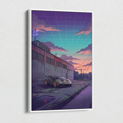 Lamborghini Huracan STO Inspired Car Canvas Art - Car Neon Purple Teal Living Room Vaporwave Canvas Dreamy Mood Retro Futurism Canvas