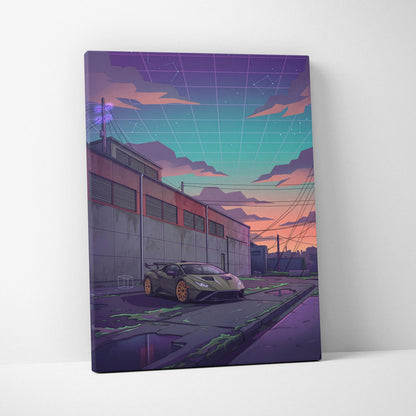 Lamborghini Huracan STO Inspired Car Canvas Art - Car Neon Purple Teal Living Room Vaporwave Canvas Dreamy Mood Retro Futurism Canvas