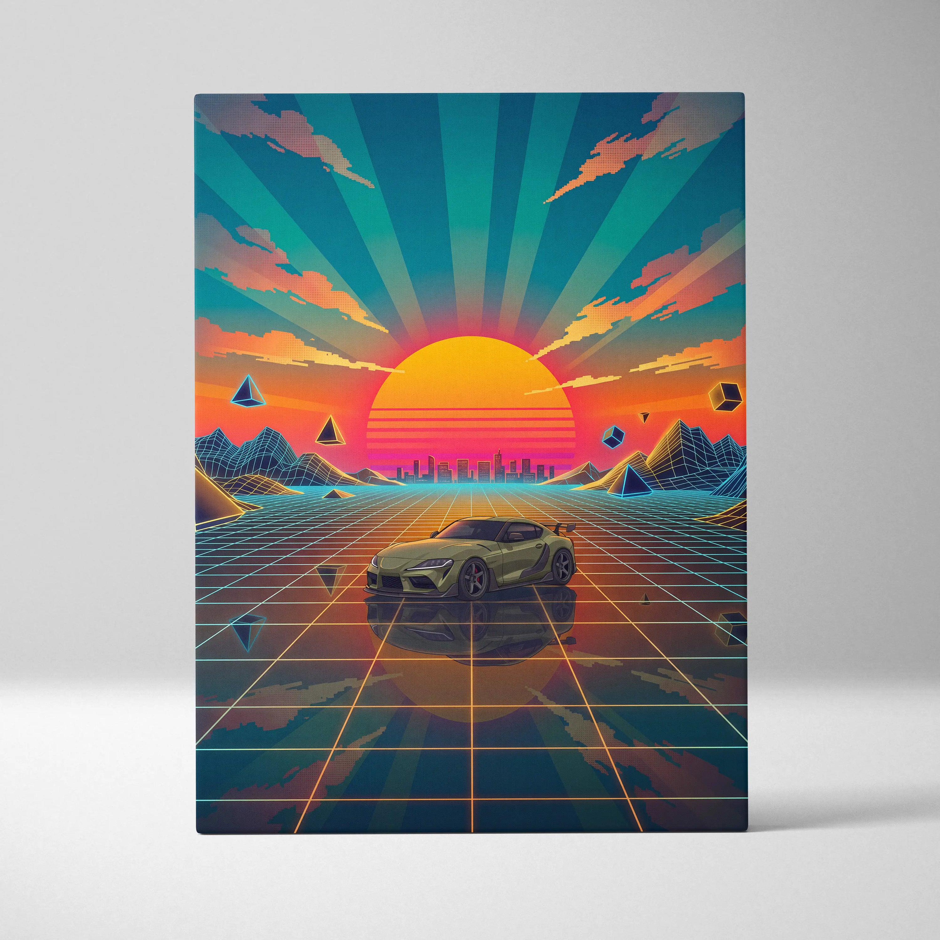 Toyota Supra Mk5 Inspired Vaporwave Canvas - Car Neon Pink Teal Living Room Retro Vaporwave Nostalgic Mood Vaporwave Canvas