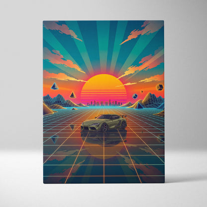 Toyota Supra Mk5 Inspired Vaporwave Canvas - Car Neon Pink Teal Living Room Retro Vaporwave Nostalgic Mood Vaporwave Canvas