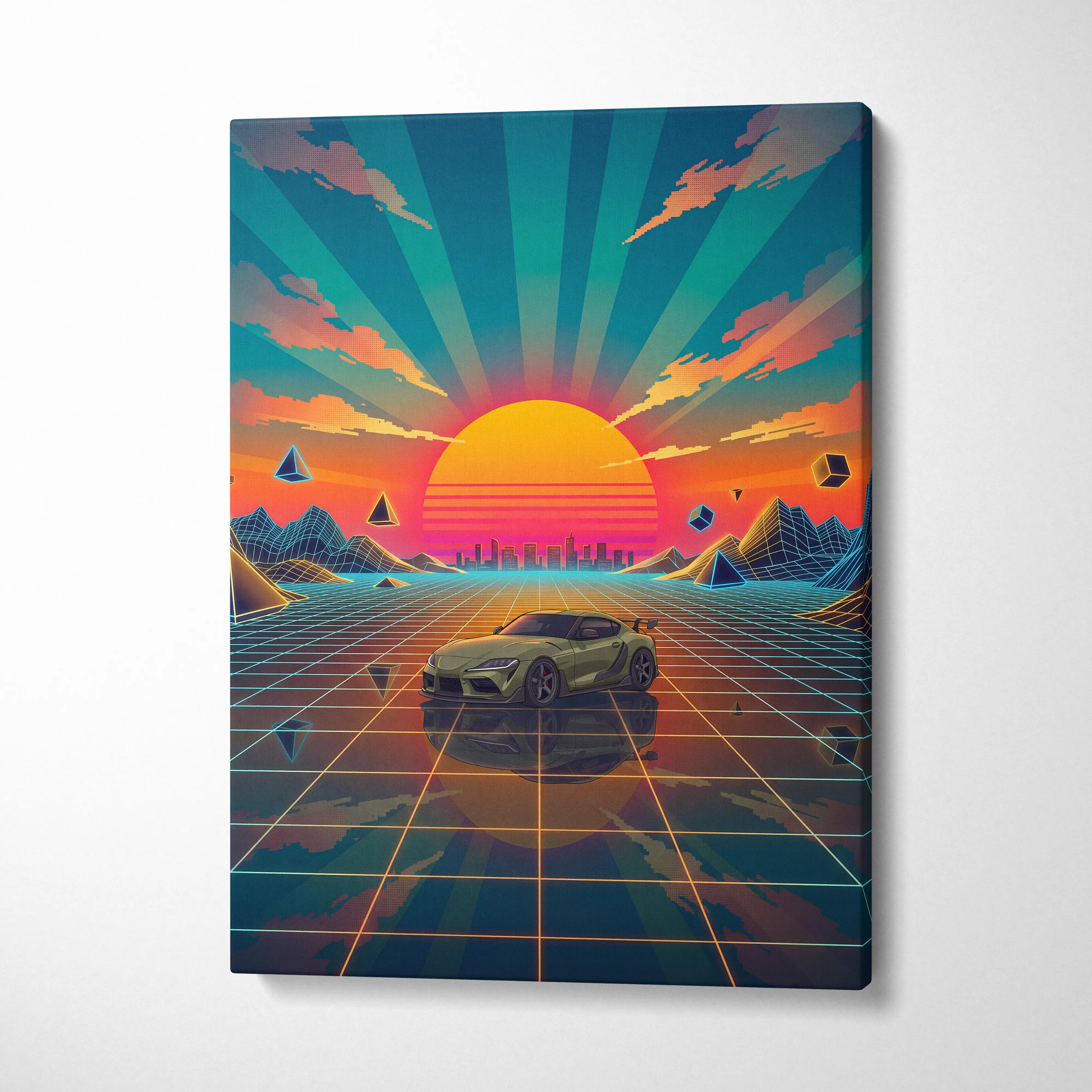 Toyota Supra Mk5 Inspired Vaporwave Canvas - Car Neon Pink Teal Living Room Retro Vaporwave Nostalgic Mood Vaporwave Canvas