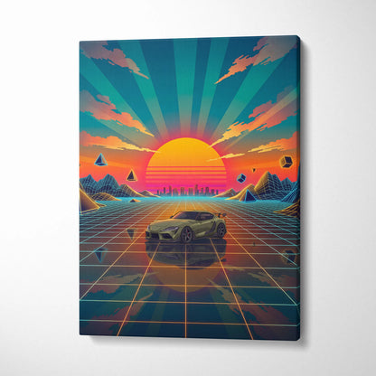 Toyota Supra Mk5 Inspired Vaporwave Canvas - Car Neon Pink Teal Living Room Retro Vaporwave Nostalgic Mood Vaporwave Canvas