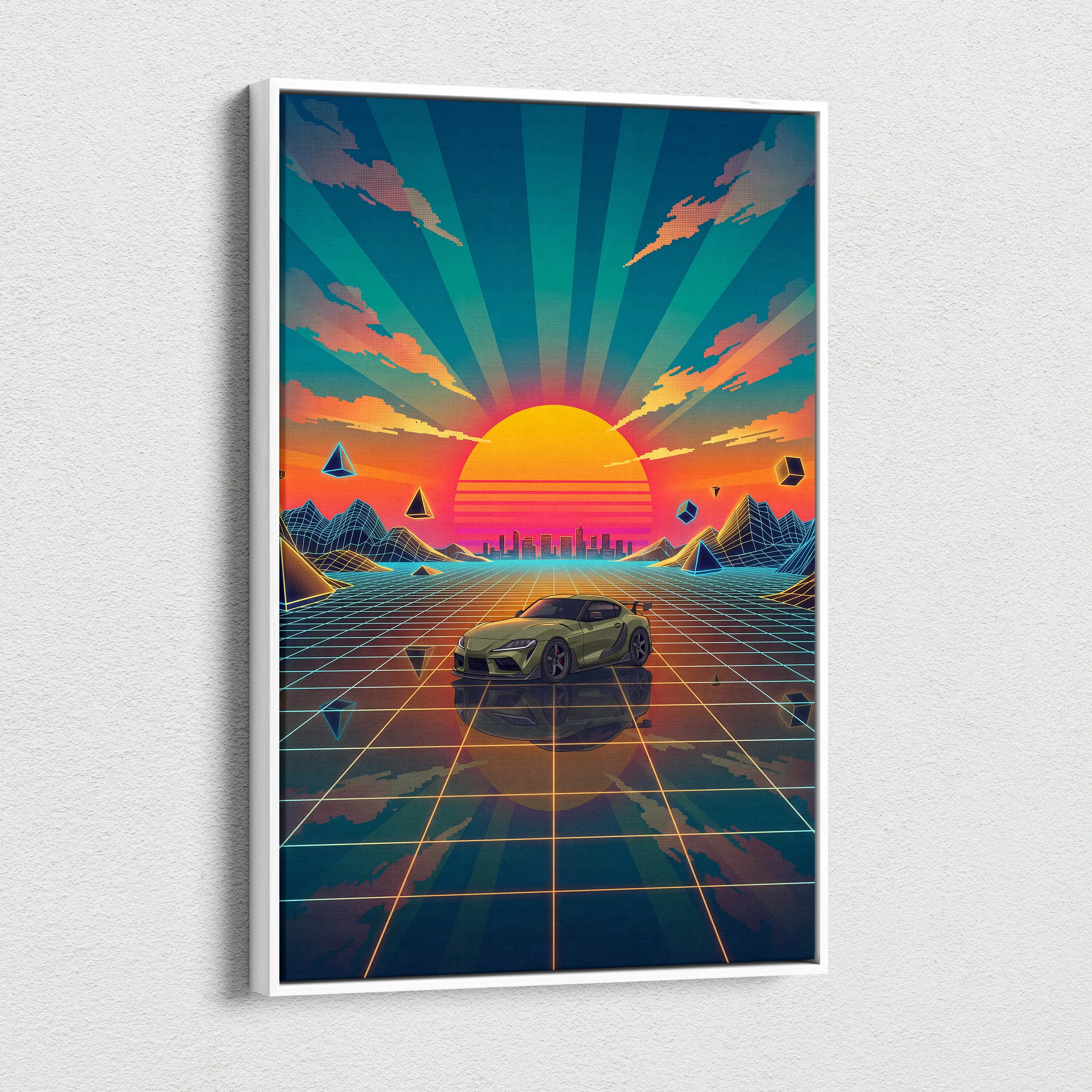 Toyota Supra Mk5 Inspired Vaporwave Canvas - Car Neon Pink Teal Living Room Retro Vaporwave Nostalgic Mood Vaporwave Canvas