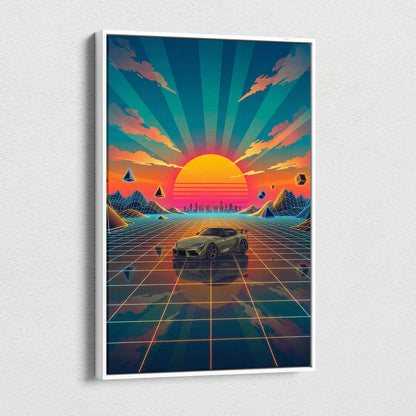 Toyota Supra Mk5 Inspired Vaporwave Canvas - Car Neon Pink Teal Living Room Retro Vaporwave Nostalgic Mood Vaporwave Canvas