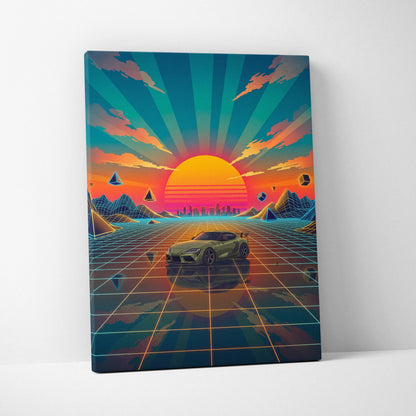 Toyota Supra Mk5 Inspired Vaporwave Canvas - Car Neon Pink Teal Living Room Retro Vaporwave Nostalgic Mood Vaporwave Canvas