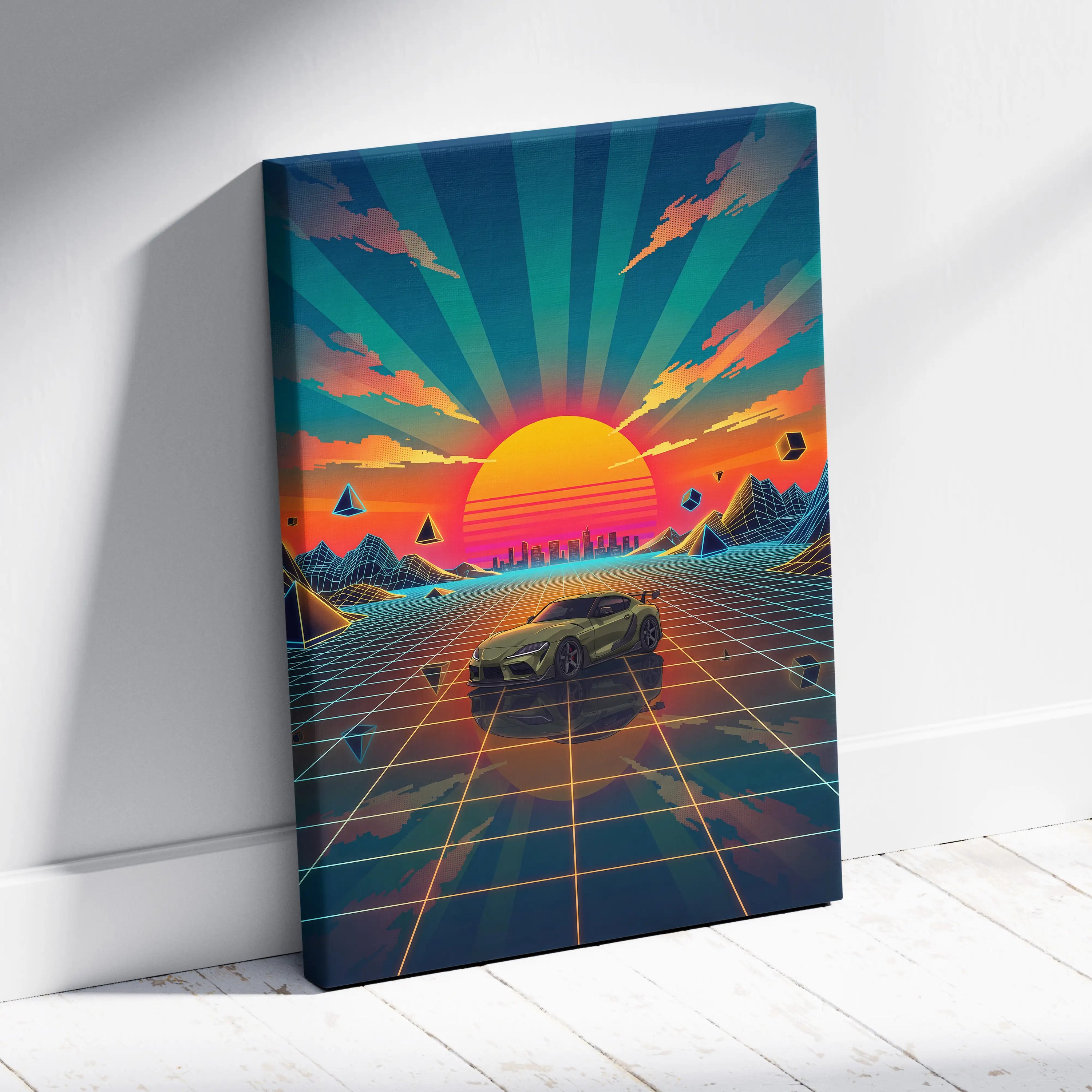 Toyota Supra Mk5 Inspired Vaporwave Canvas - Car Neon Pink Teal Living Room Retro Vaporwave Nostalgic Mood Vaporwave Canvas