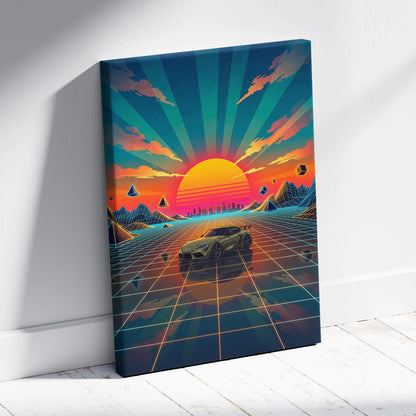 Toyota Supra Mk5 Inspired Vaporwave Canvas - Car Neon Pink Teal Living Room Retro Vaporwave Nostalgic Mood Vaporwave Canvas