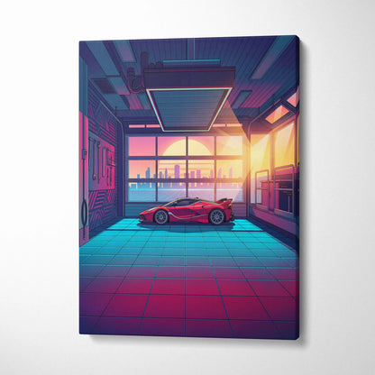 Ferrari FXX-K Inspired Red Teal Canvas Wall Art, Vaporwave Hypercar Artwork, Neon Garage Decor, Retro Futuristic Exotic Car Print