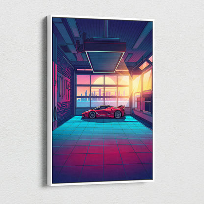 Ferrari FXX-K Inspired Red Teal Canvas Wall Art, Vaporwave Hypercar Artwork, Neon Garage Decor, Retro Futuristic Exotic Car Print