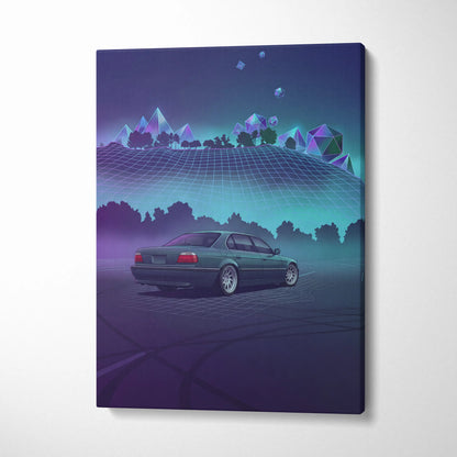 BMW 7 Series E38 Inspired Green Purple Canvas Wall Art Vaporwave Luxury Sedan Artwork Neon Forest Garage Decor Retro Futuristic JDM Print