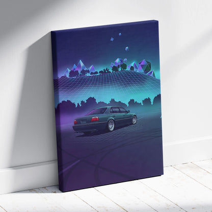 BMW 7 Series E38 Inspired Green Purple Canvas Wall Art Vaporwave Luxury Sedan Artwork Neon Forest Garage Decor Retro Futuristic JDM Print