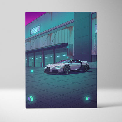 Bugatti Chiron Inspired Vaporwave Car Canvas - Vaporwave Car Neon Pink Teal Living Room Art Retro Futurism Nostalgic Glow Modern Pop Canvas