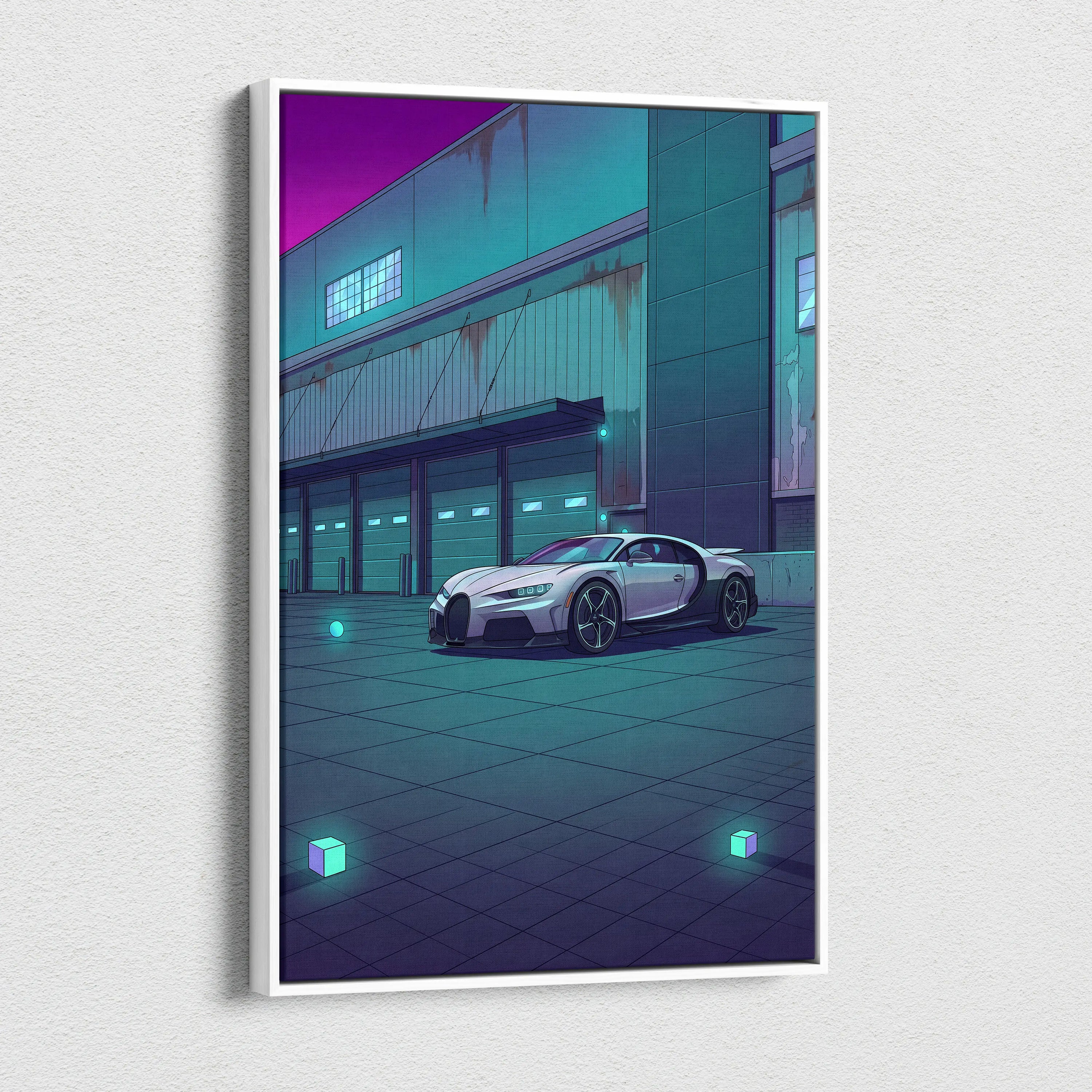 Bugatti Chiron Inspired Vaporwave Car Canvas - Vaporwave Car Neon Pink Teal Living Room Art Retro Futurism Nostalgic Glow Modern Pop Canvas