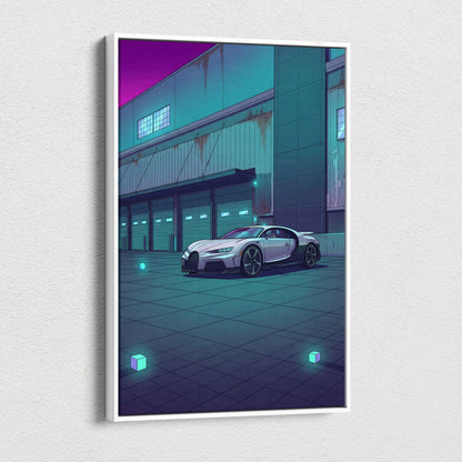 Bugatti Chiron Inspired Vaporwave Car Canvas - Vaporwave Car Neon Pink Teal Living Room Art Retro Futurism Nostalgic Glow Modern Pop Canvas