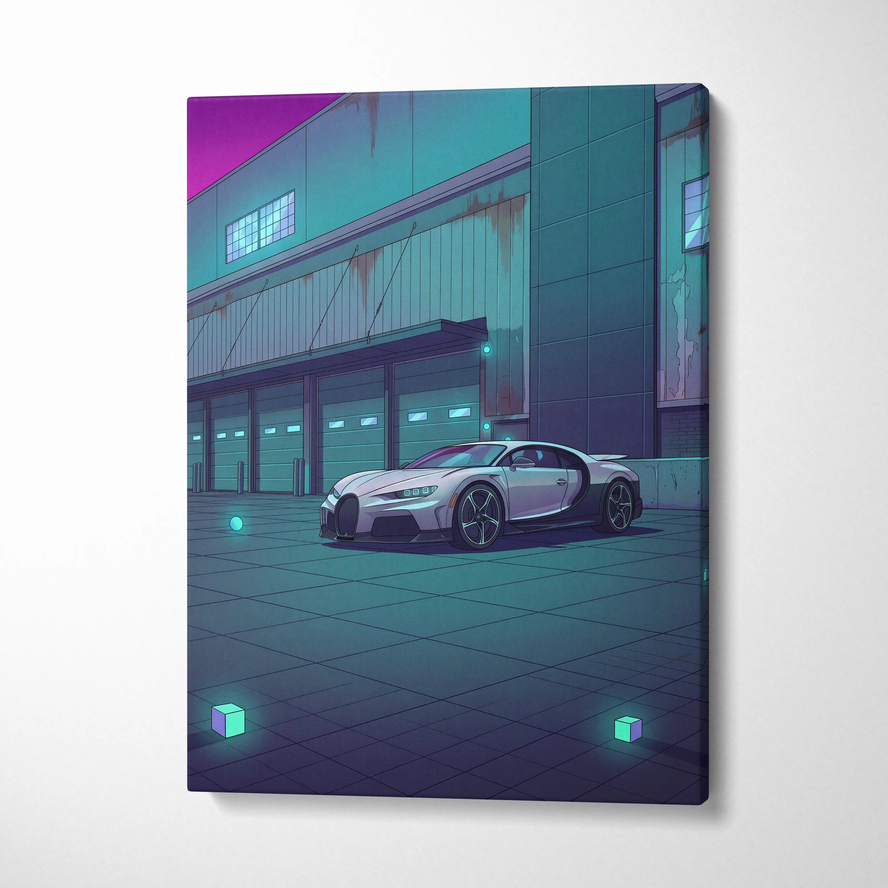 Bugatti Chiron Inspired Vaporwave Car Canvas - Vaporwave Car Neon Pink Teal Living Room Art Retro Futurism Nostalgic Glow Modern Pop Canvas
