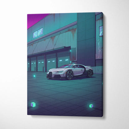 Bugatti Chiron Inspired Vaporwave Car Canvas - Vaporwave Car Neon Pink Teal Living Room Art Retro Futurism Nostalgic Glow Modern Pop Canvas