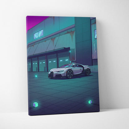 Bugatti Chiron Inspired Vaporwave Car Canvas - Vaporwave Car Neon Pink Teal Living Room Art Retro Futurism Nostalgic Glow Modern Pop Canvas
