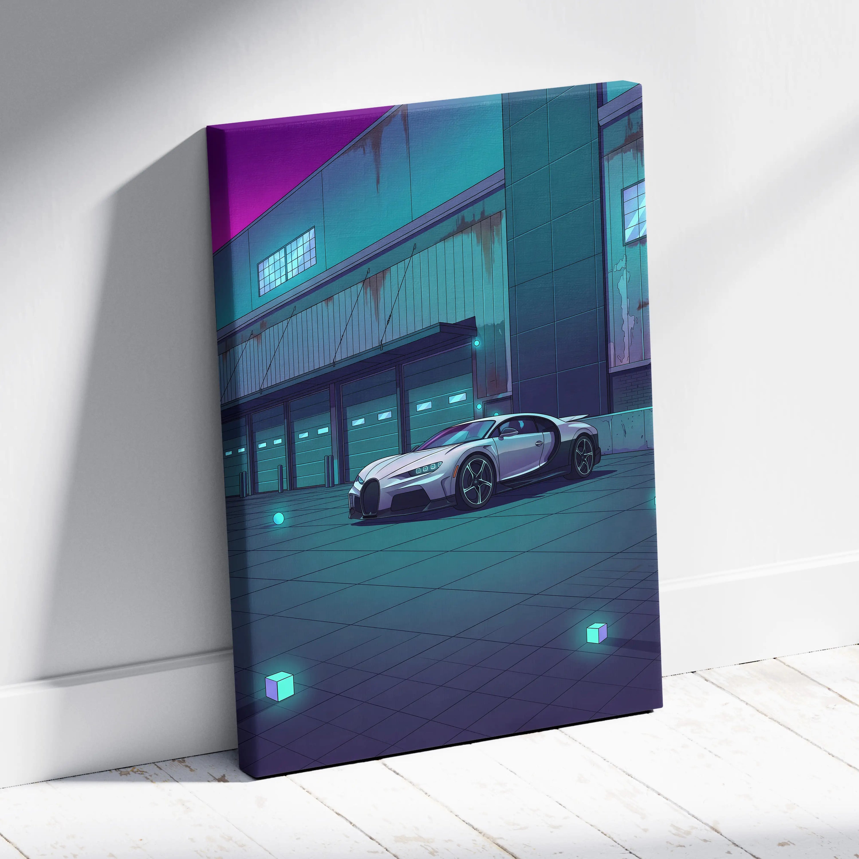 Bugatti Chiron Inspired Vaporwave Car Canvas - Vaporwave Car Neon Pink Teal Living Room Art Retro Futurism Nostalgic Glow Modern Pop Canvas