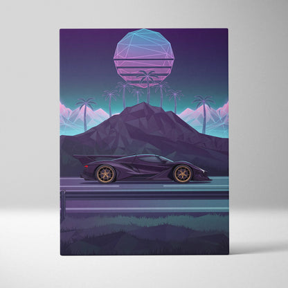 Apollo Intensa Inspired Hypercar Canvas - Vaporwave Car Art Neon Purple Teal Living Room Futurism Mood Nostalgic Glow Canvas Print