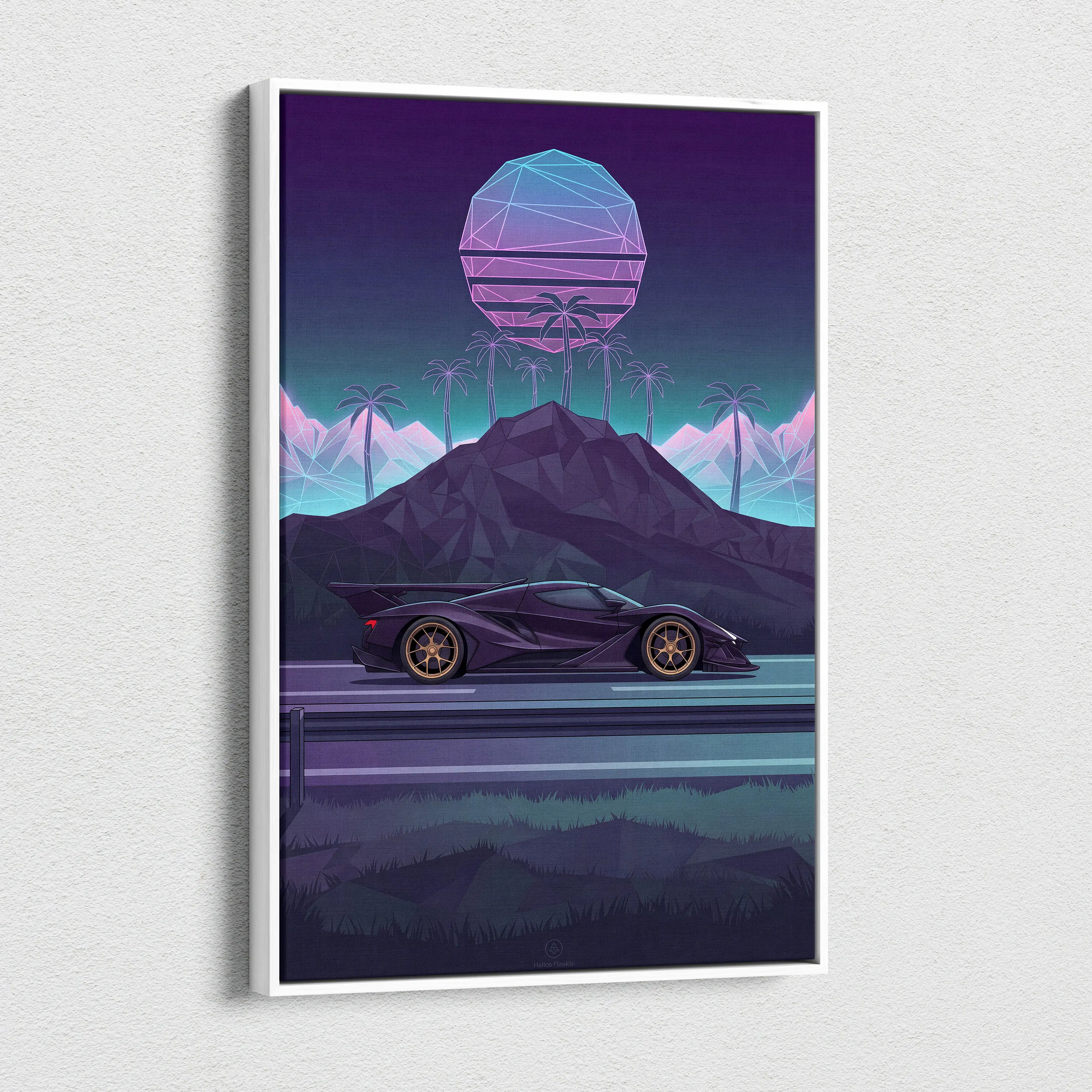 Apollo Intensa Inspired Hypercar Canvas - Vaporwave Car Art Neon Purple Teal Living Room Futurism Mood Nostalgic Glow Canvas Print