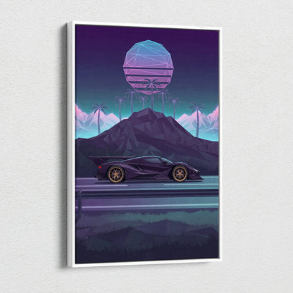 Apollo Intensa Inspired Hypercar Canvas - Vaporwave Car Art Neon Purple Teal Living Room Futurism Mood Nostalgic Glow Canvas Print