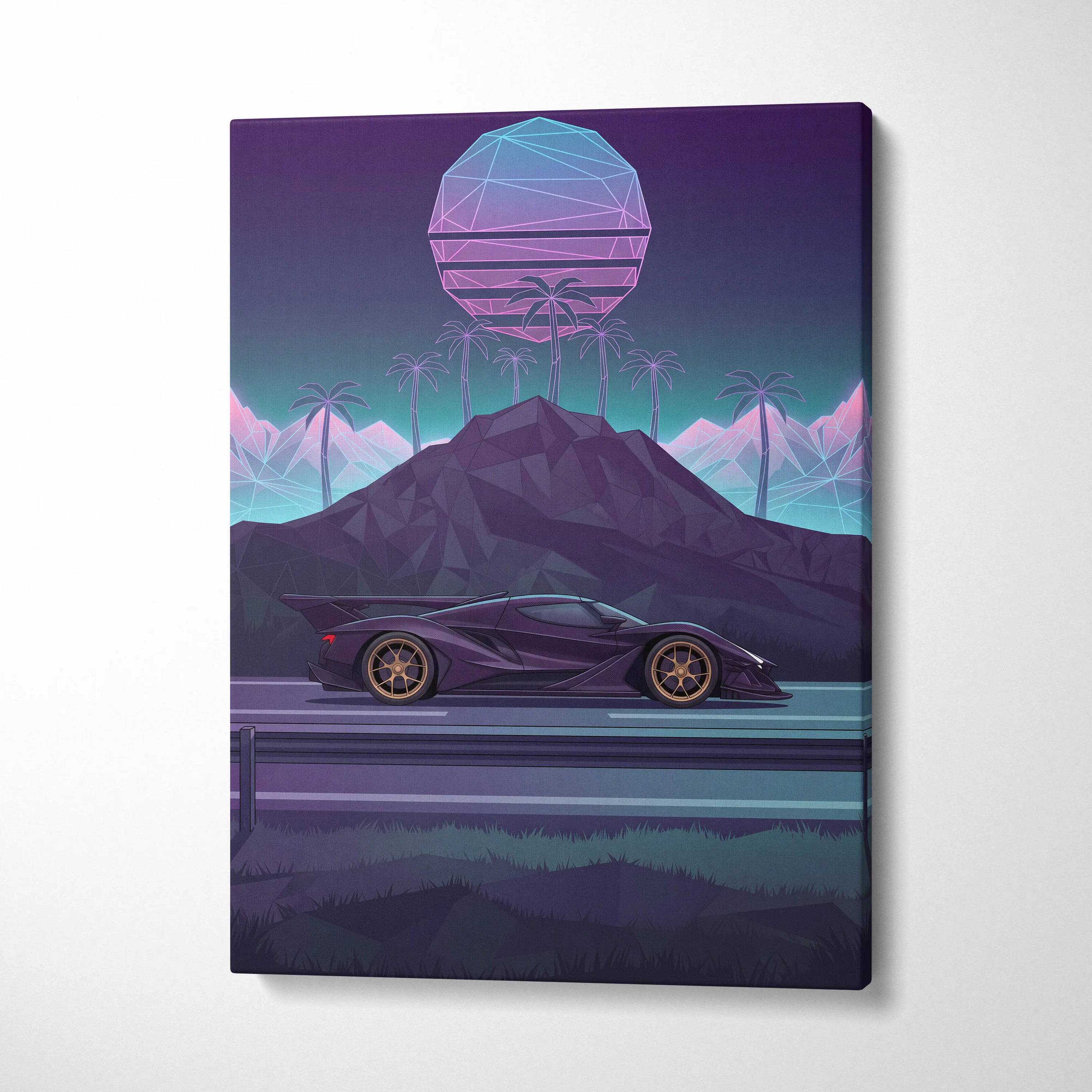 Apollo Intensa Inspired Hypercar Canvas - Vaporwave Car Art Neon Purple Teal Living Room Futurism Mood Nostalgic Glow Canvas Print