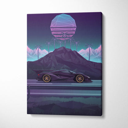 Apollo Intensa Inspired Hypercar Canvas - Vaporwave Car Art Neon Purple Teal Living Room Futurism Mood Nostalgic Glow Canvas Print