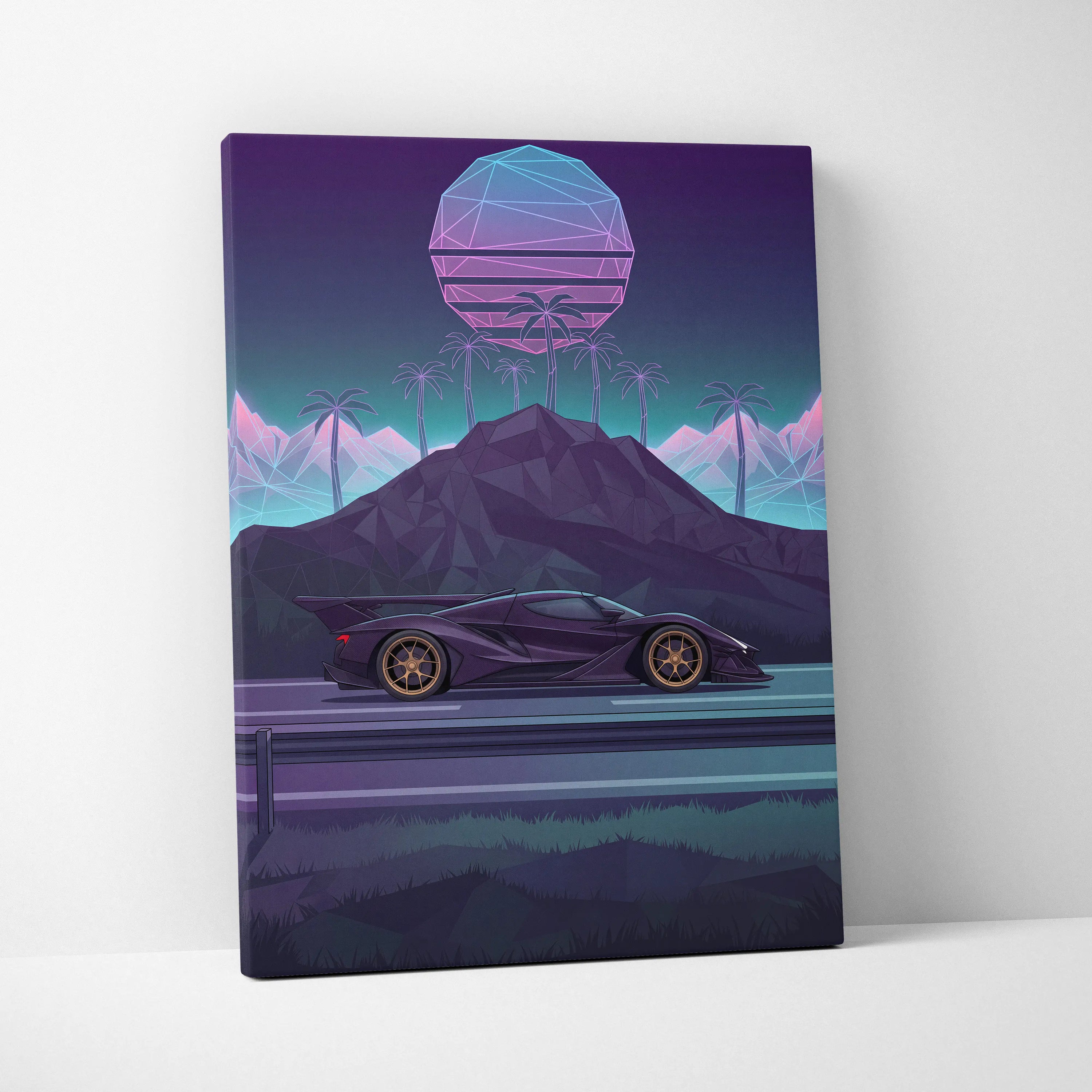 Apollo Intensa Inspired Hypercar Canvas - Vaporwave Car Art Neon Purple Teal Living Room Futurism Mood Nostalgic Glow Canvas Print
