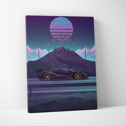 Apollo Intensa Inspired Hypercar Canvas - Vaporwave Car Art Neon Purple Teal Living Room Futurism Mood Nostalgic Glow Canvas Print