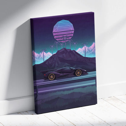 Apollo Intensa Inspired Hypercar Canvas - Vaporwave Car Art Neon Purple Teal Living Room Futurism Mood Nostalgic Glow Canvas Print