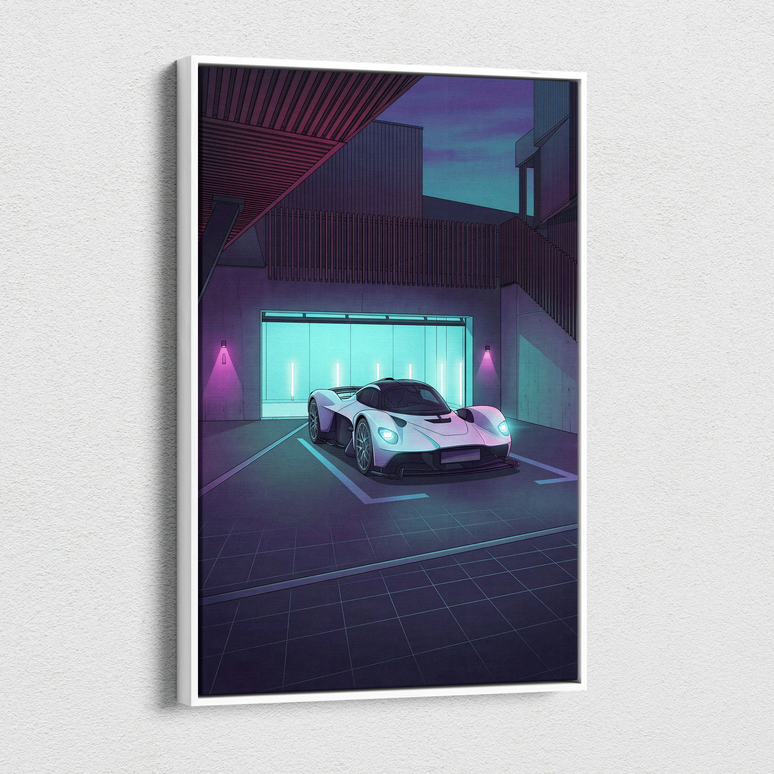 Aston Martin Valkyrie Inspired Vaporwave Car Canvas - Car Art Purple Blue Neon Living Room Vaporwave Mood Neon Dream Retro Futurist Decor Canvas