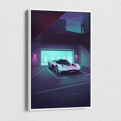 Aston Martin Valkyrie Inspired Vaporwave Car Canvas - Car Art Purple Blue Neon Living Room Vaporwave Mood Neon Dream Retro Futurist Decor Canvas