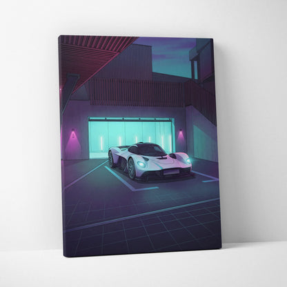 Aston Martin Valkyrie Inspired Vaporwave Car Canvas - Car Art Purple Blue Neon Living Room Vaporwave Mood Neon Dream Retro Futurist Decor Canvas