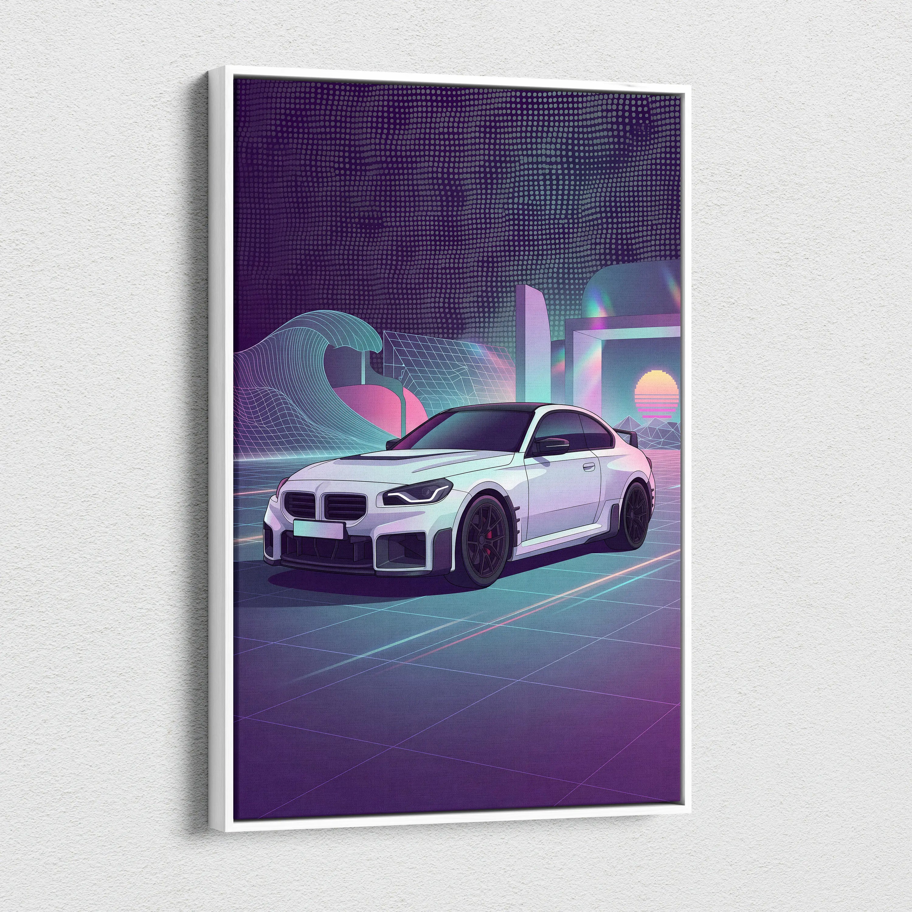BMW M2 Inspired Car Canvas - Car Art Neon Pink Purple Blue Living Room Vaporwave Dreamy Mood Retro Futurism Wall Art Canvas