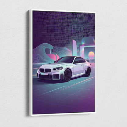 BMW M2 Inspired Car Canvas - Car Art Neon Pink Purple Blue Living Room Vaporwave Dreamy Mood Retro Futurism Wall Art Canvas