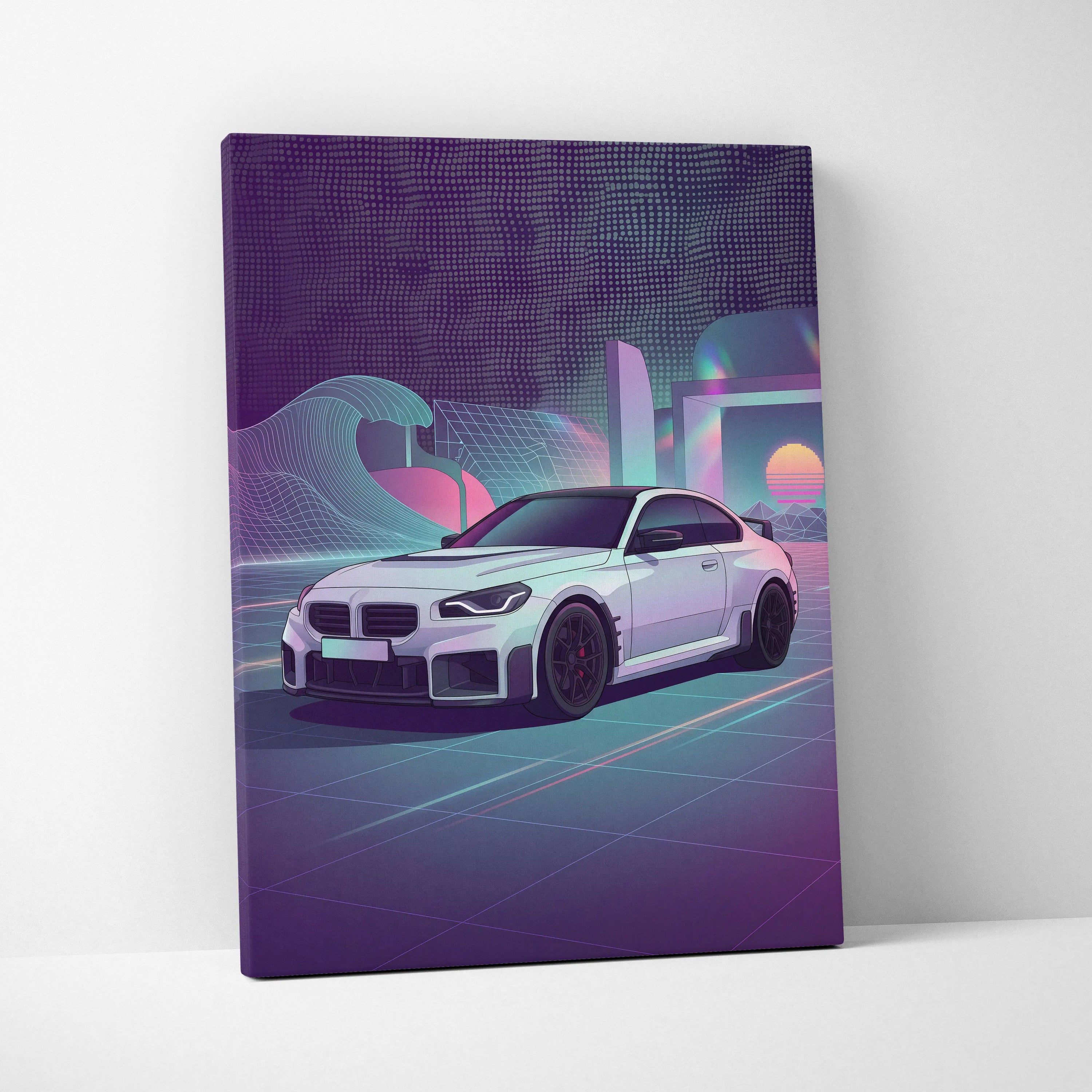 BMW M2 Inspired Car Canvas - Car Art Neon Pink Purple Blue Living Room Vaporwave Dreamy Mood Retro Futurism Wall Art Canvas